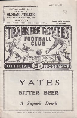 Tranmere Rovers v Oldham Athletic Match Programme 1962-04-20
